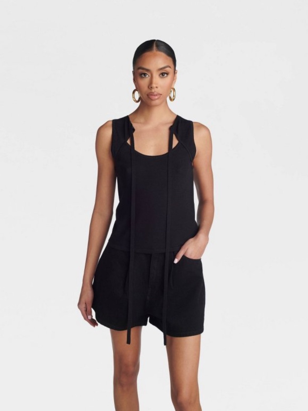 'The Tie Front Tank Top' - Black - Small KBB by KAHLANA